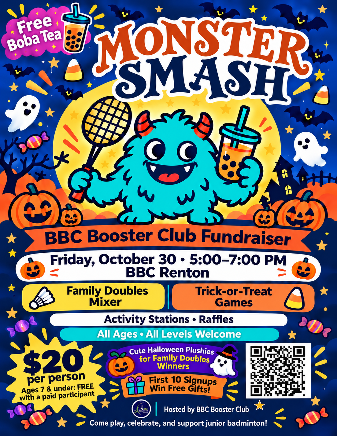 Monster Smash poster - BBC Booster Club Fundraiser, Friday October 30, 5:00-7:00 PM, BBC Renton
