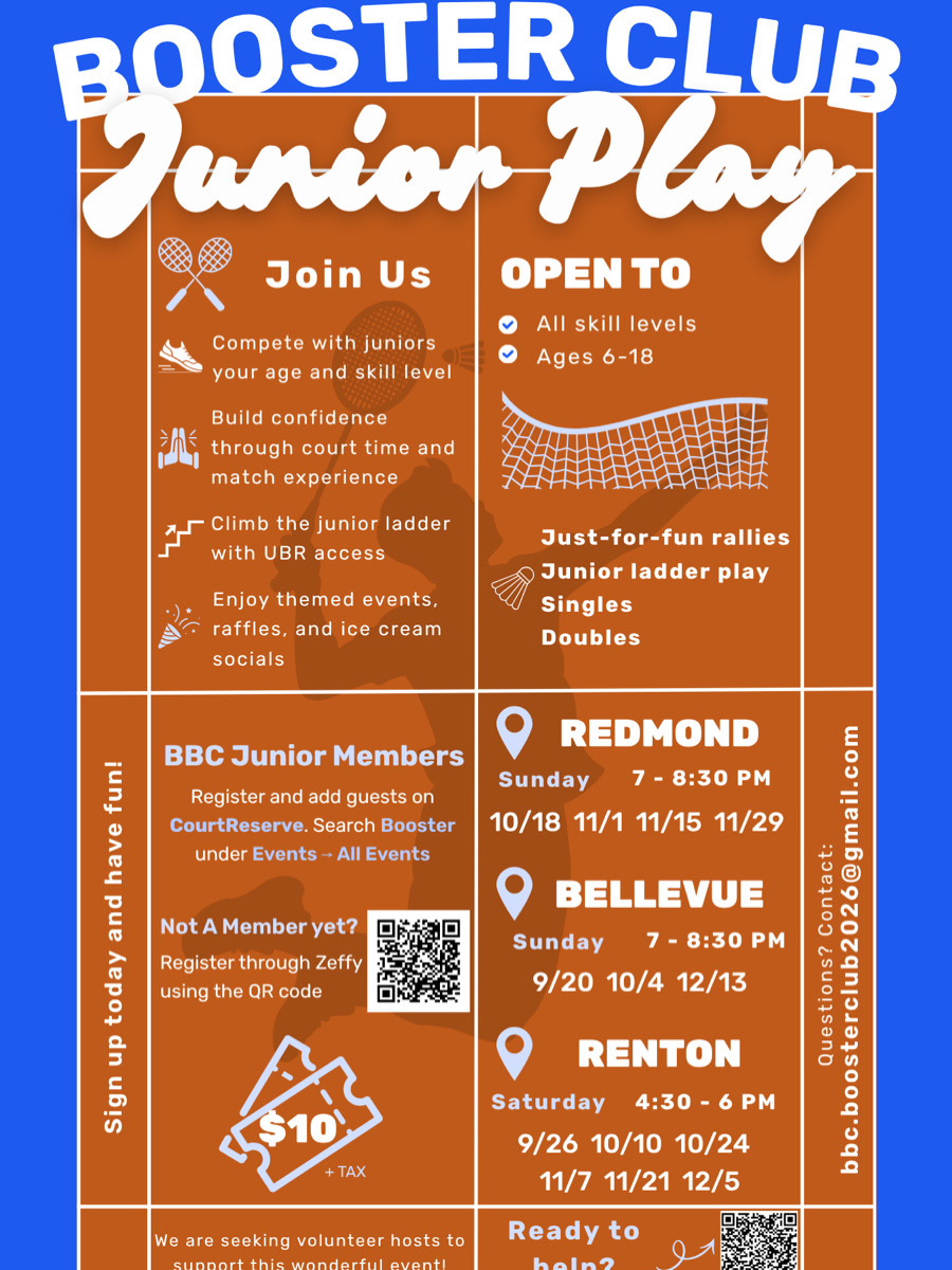 Booster Club Junior Play poster - dates and times at Redmond, Bellevue and Renton