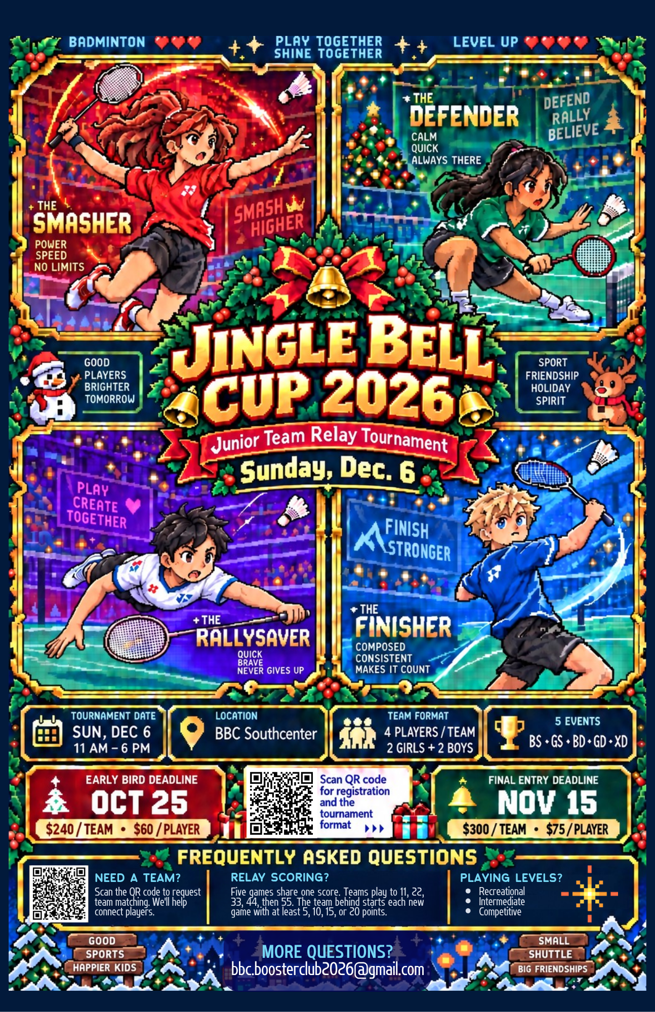 Jingle Bell Cup 2026 poster - Junior Team Relay Tournament, Sunday December 6, BBC Southcenter